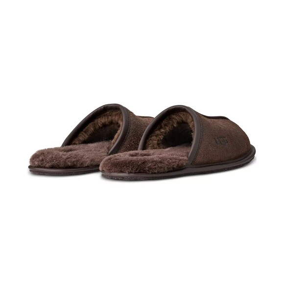 UGG MEN\'S DISTRESSED LEATHER SHEARLING LINED LOGO SCUFF BROWN SZ 8 NEW
